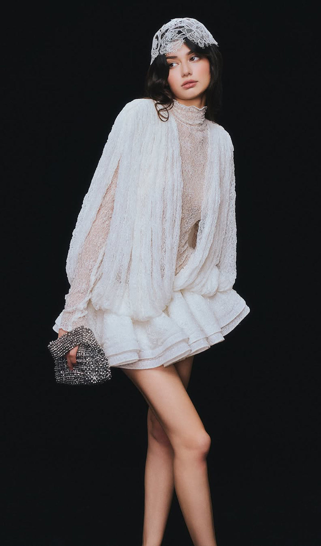 Lace Semi Sheer Ruffled Mini Dress - Celestia Couture