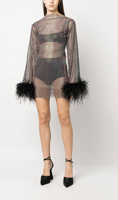 Sheer Rhinestone Mini Dress