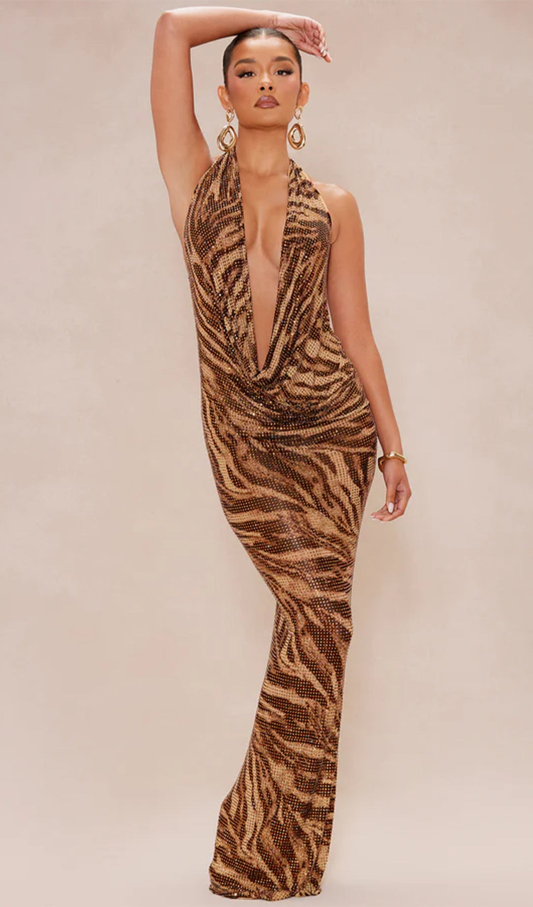 Halter Rhinestone Maxi Dress - Celestia Couture
