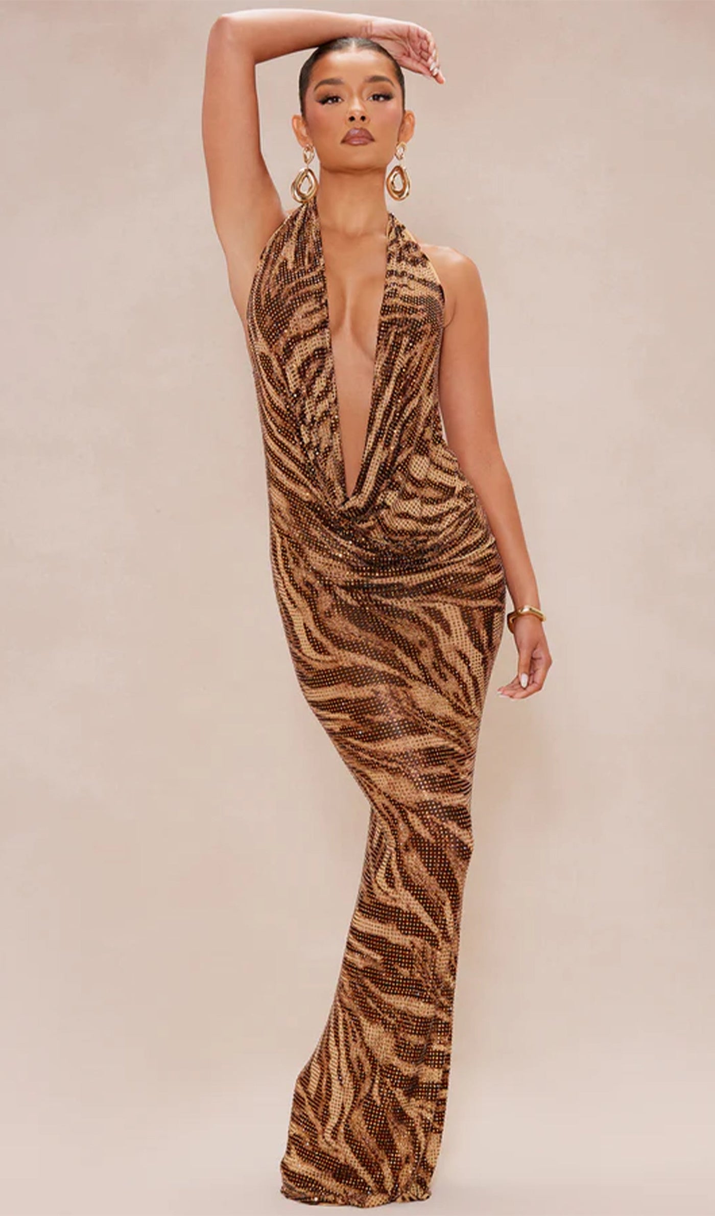 Halter Rhinestone Maxi Dress