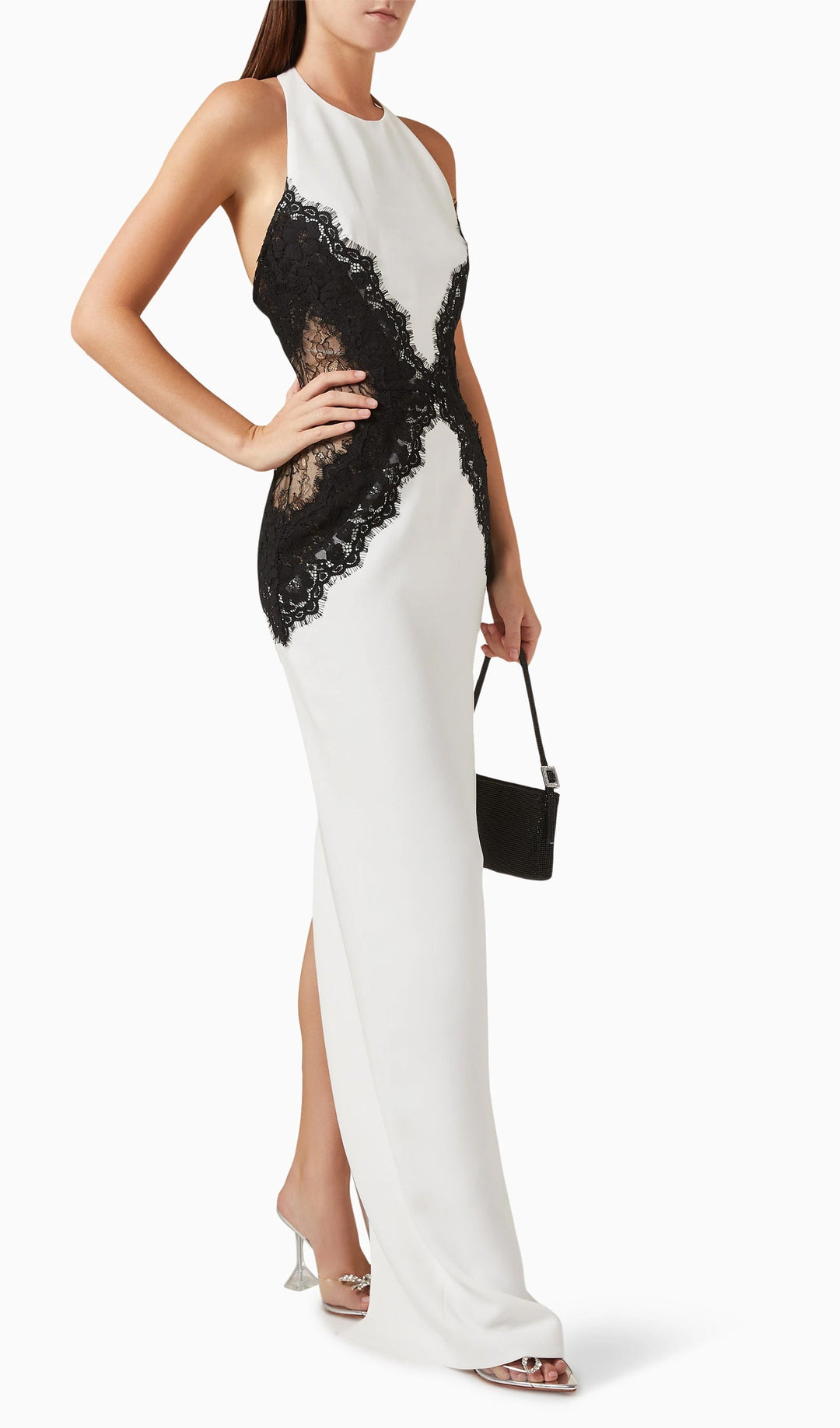 Open Back Maxi Dress In Crepe &amp; Lace - Celestia Couture