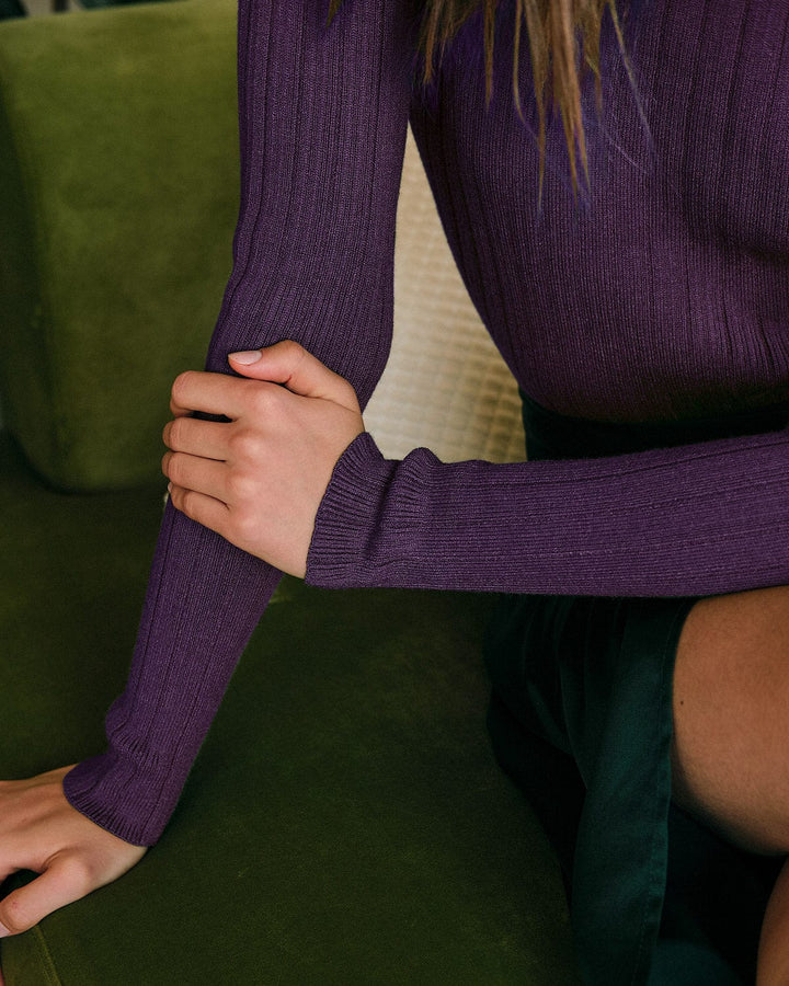 The Round Neck Ribbed Knit Sweater - Celestia Couture