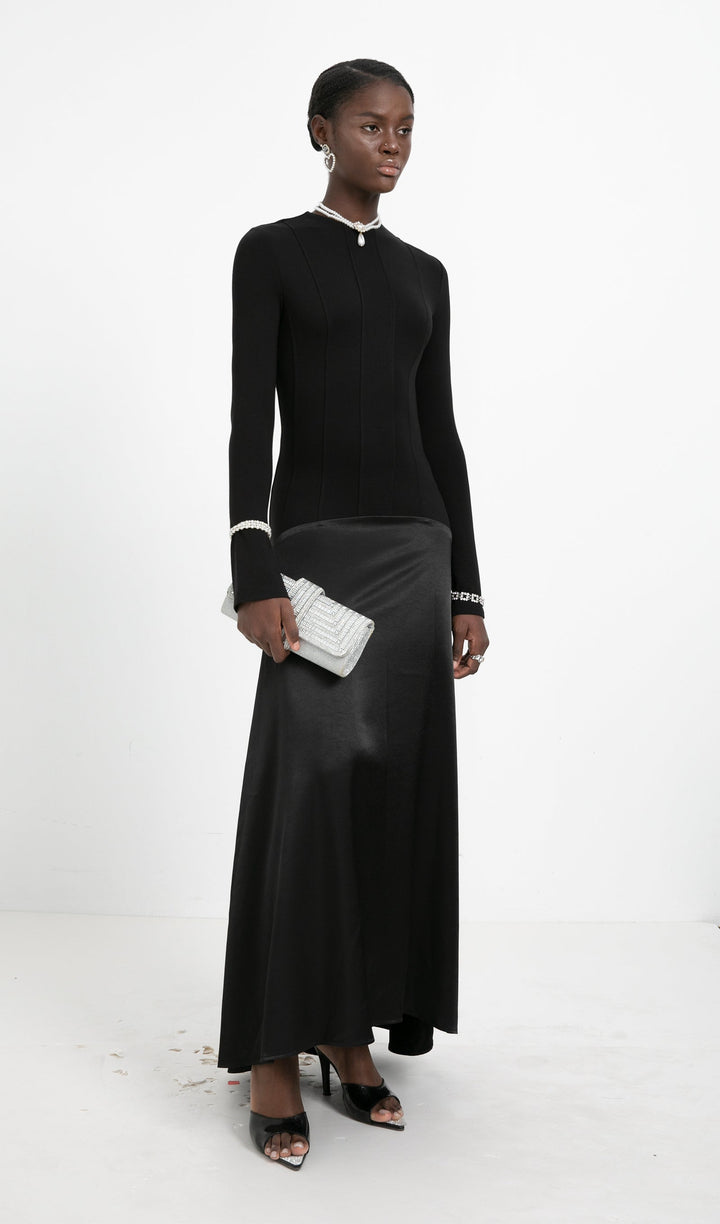 Trendy Knitted Satin Maxi Dress - Celestia Couture