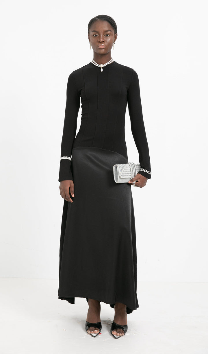 Trendy Knitted Satin Maxi Dress - Celestia Couture