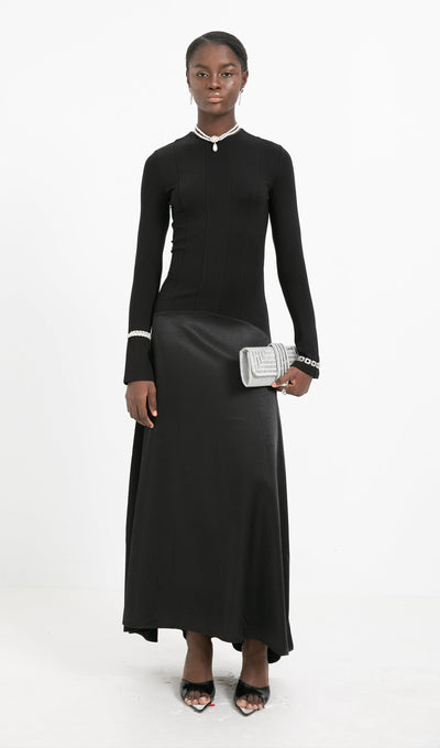 Trendy Knitted Satin Maxi Dress