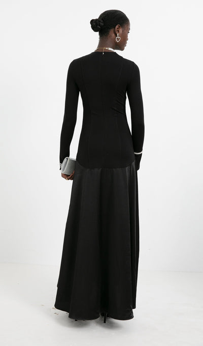 Trendy Knitted Satin Maxi Dress