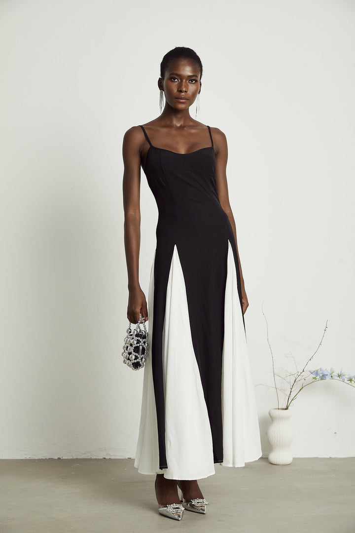 Sofie contrast-color pleated maxi dress - Celestia Couture