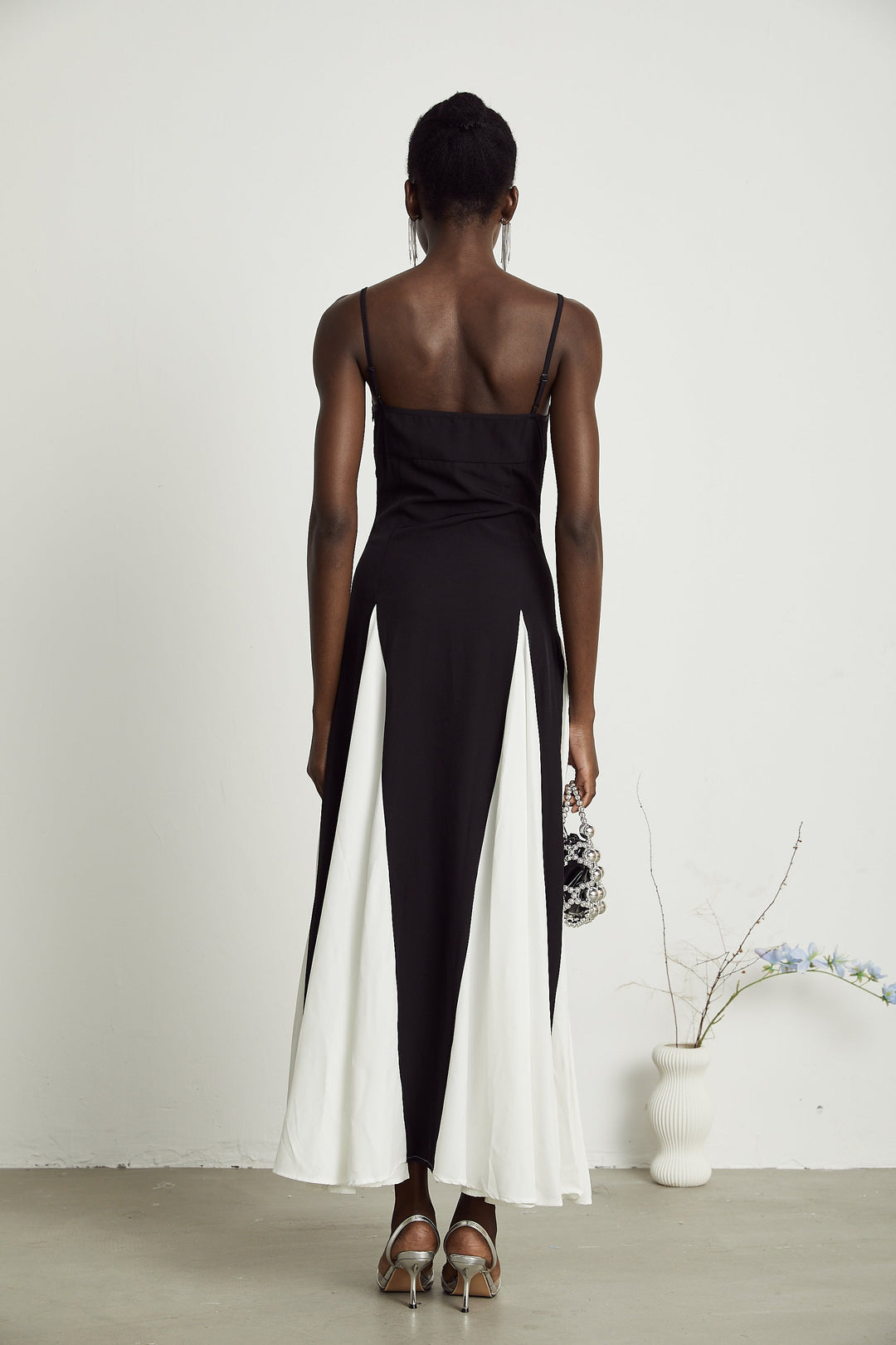 Sofie contrast-color pleated maxi dress - Celestia Couture