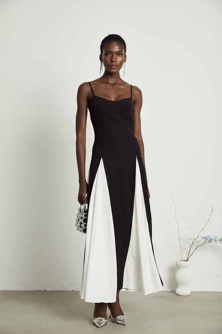 Sofie contrast-color pleated maxi dress - Celestia Couture