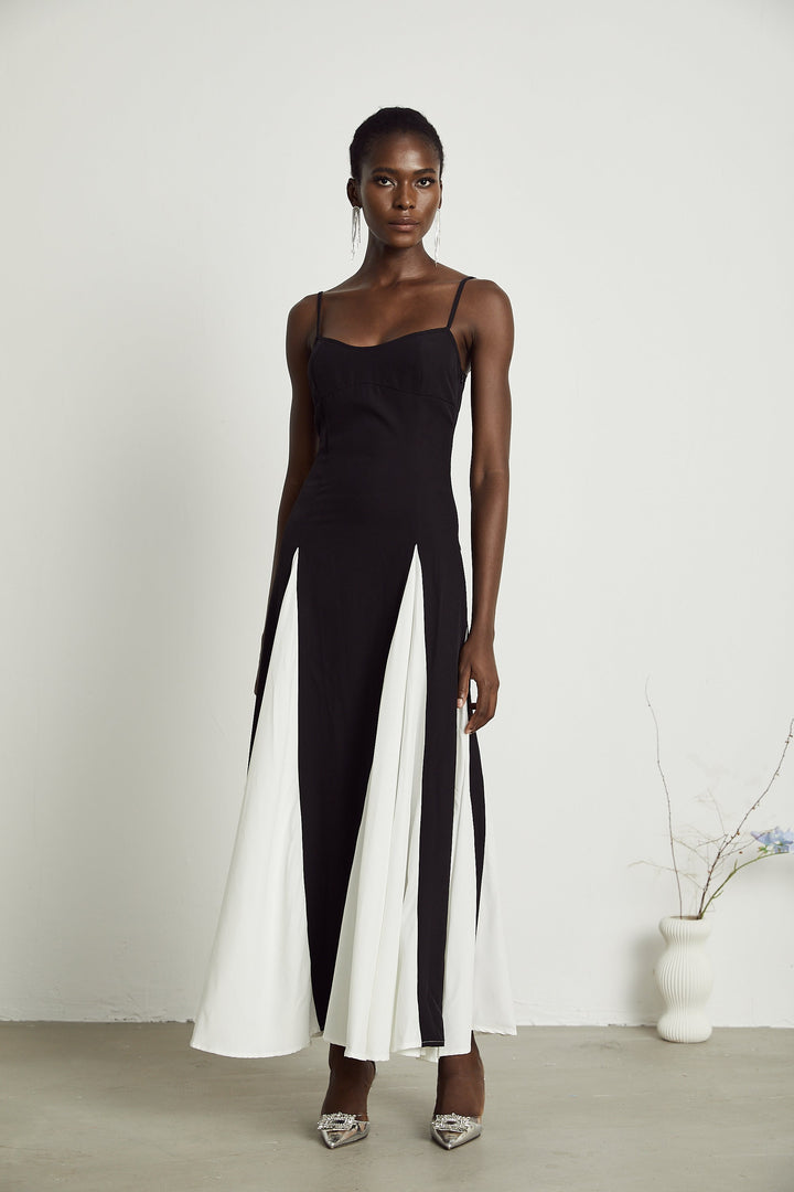 Sofie contrast-color pleated maxi dress - Celestia Couture
