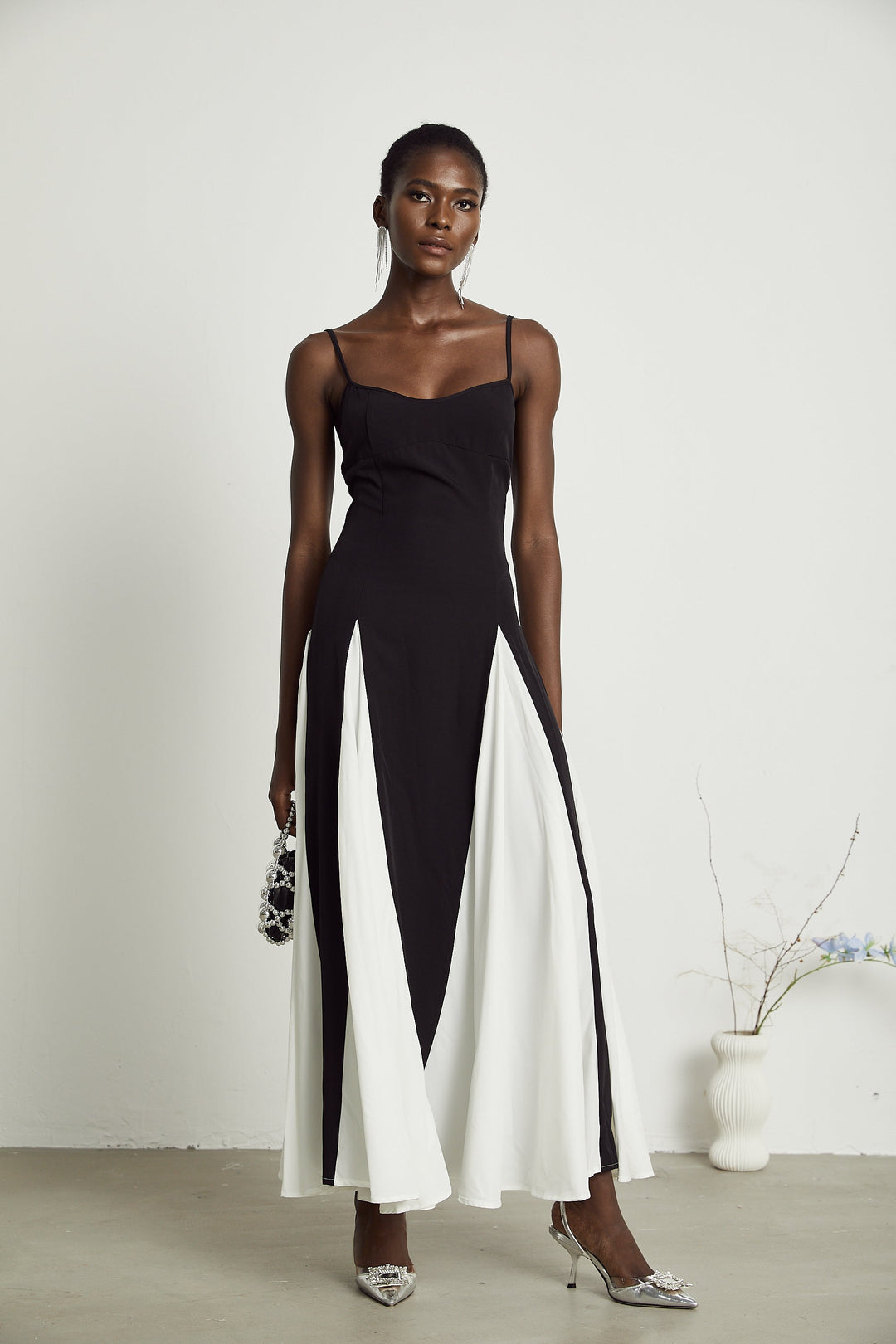 Sofie contrast-color pleated maxi dress - Celestia Couture