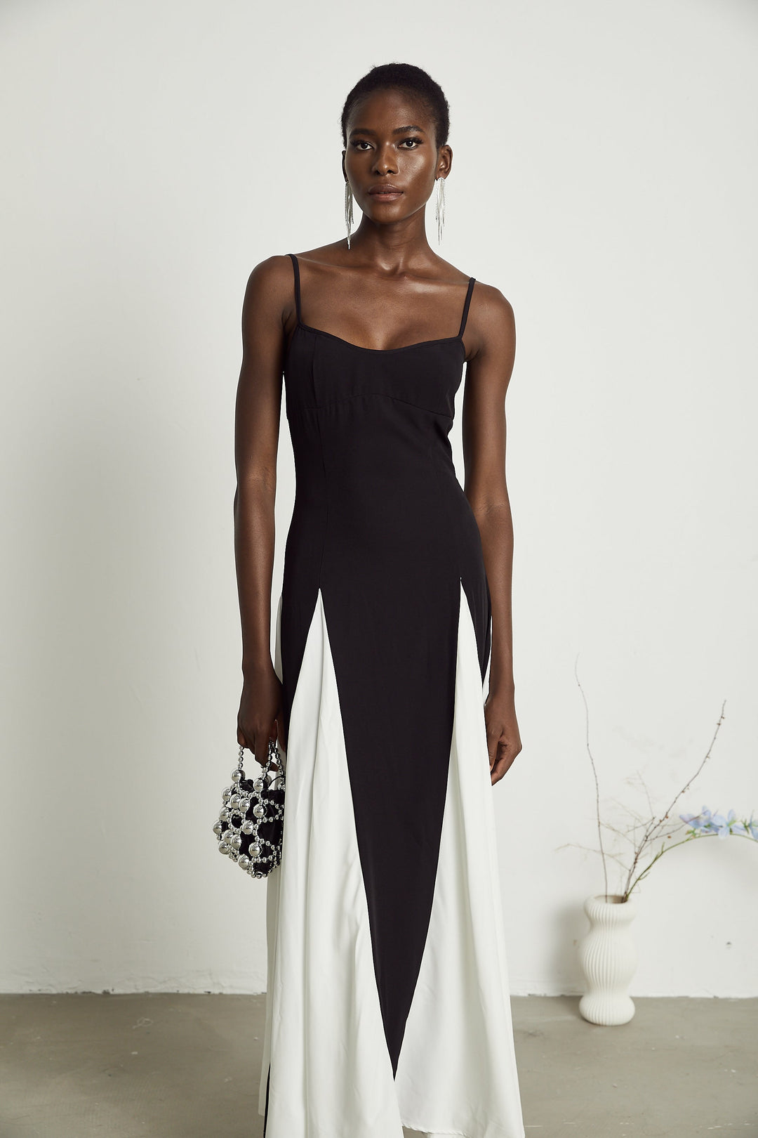 Sofie contrast-color pleated maxi dress - Celestia Couture