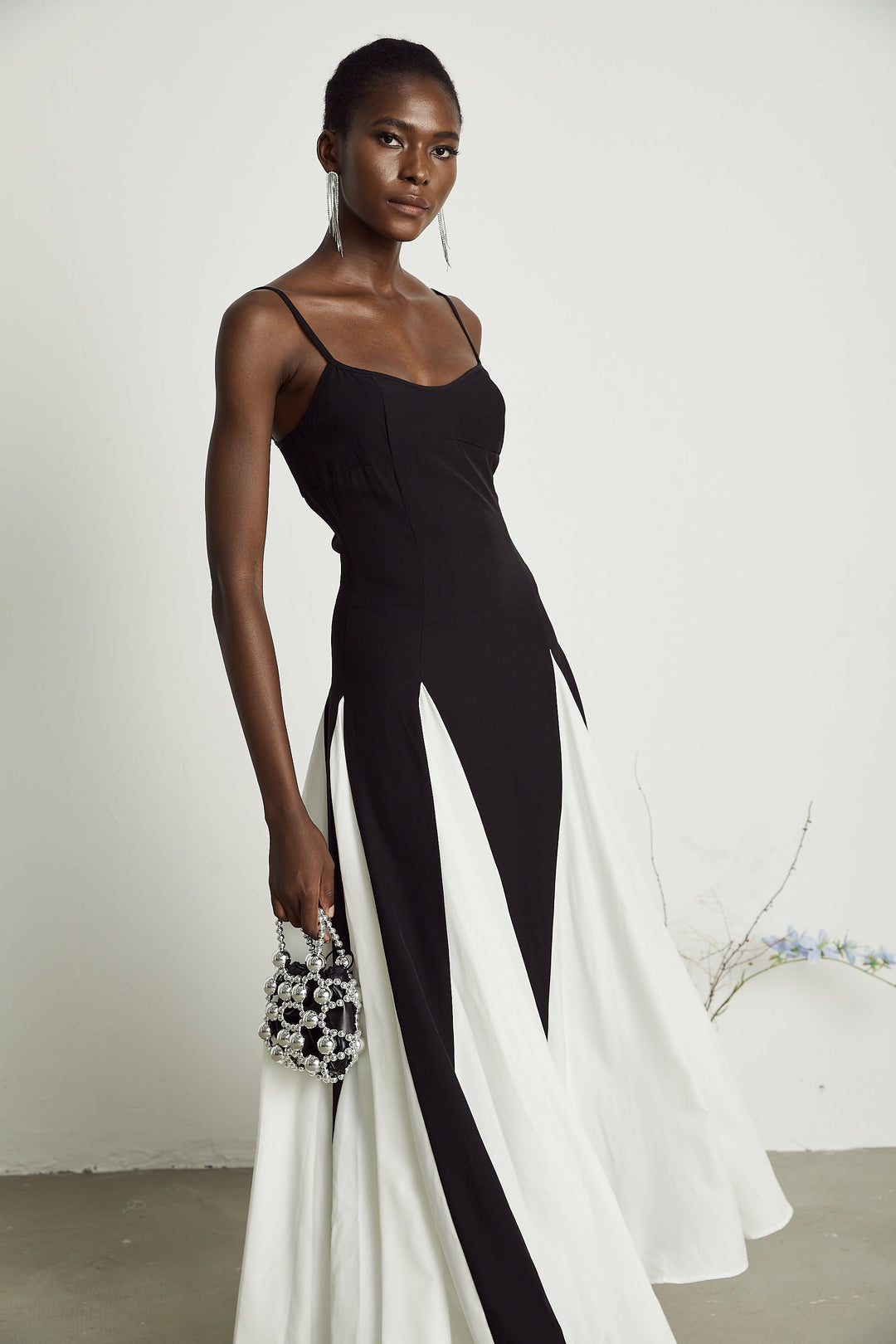 Sofie contrast-color pleated maxi dress - Celestia Couture