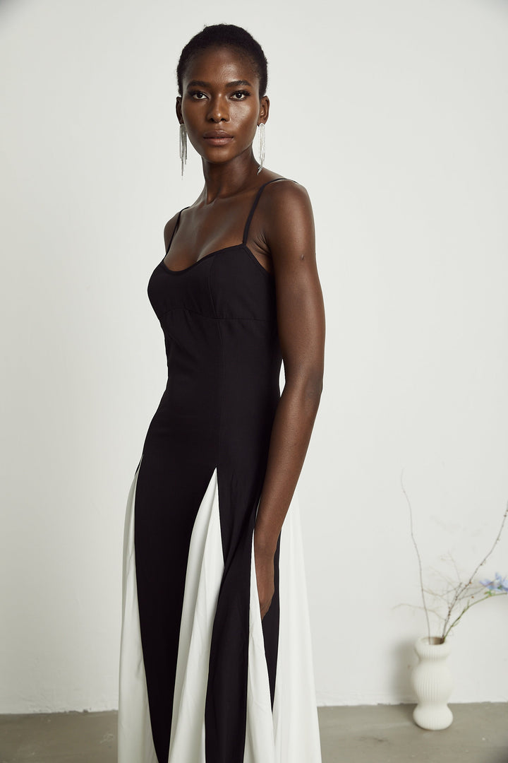Sofie contrast-color pleated maxi dress - Celestia Couture