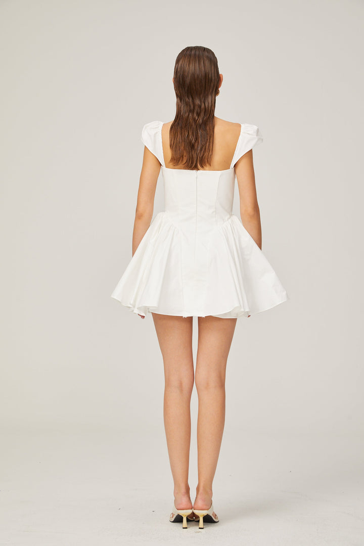 Julie white folded-neck bonded sleeveless mini dress - Celestia Couture
