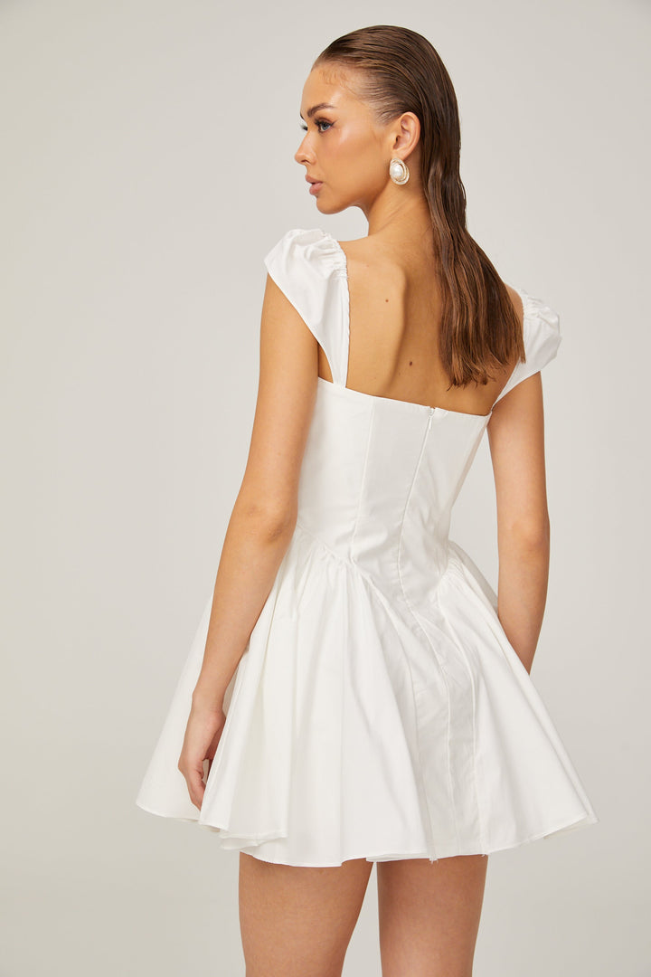 Julie white folded-neck bonded sleeveless mini dress - Celestia Couture