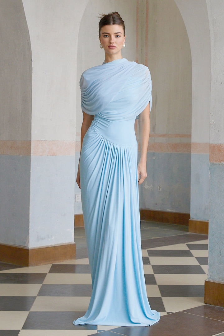Fenolla asymmetrical draped cape &amp; dress matching set - Celestia Couture