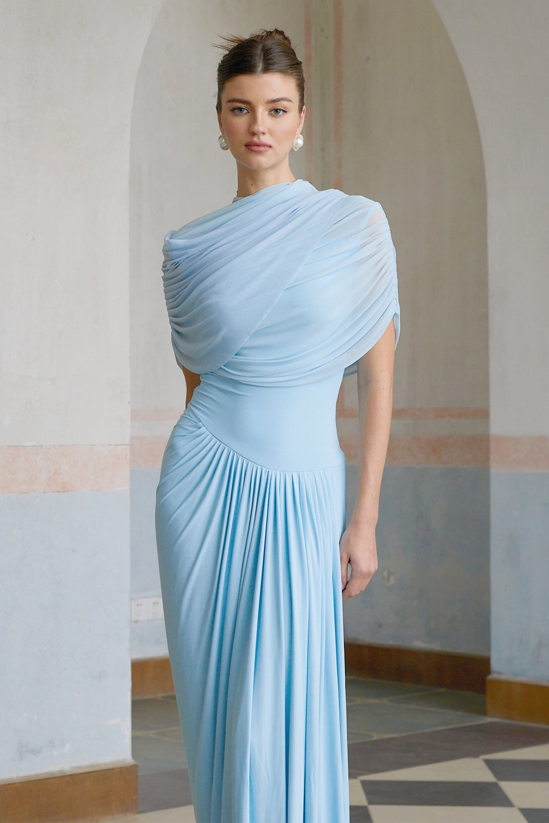 Fenolla asymmetrical draped cape &amp; dress matching set