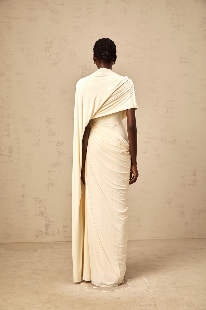 Fenolla asymmetrical draped cape &amp; dress matching set - Celestia Couture