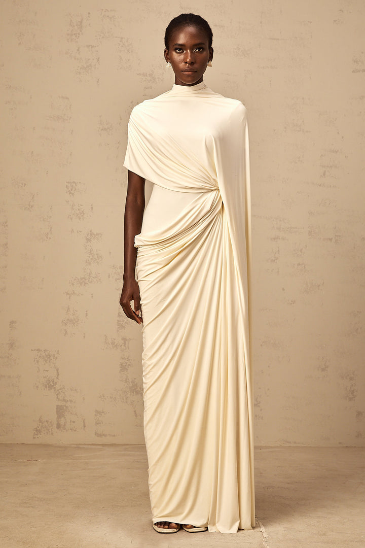 Fenolla asymmetrical draped cape &amp; dress matching set - Celestia Couture