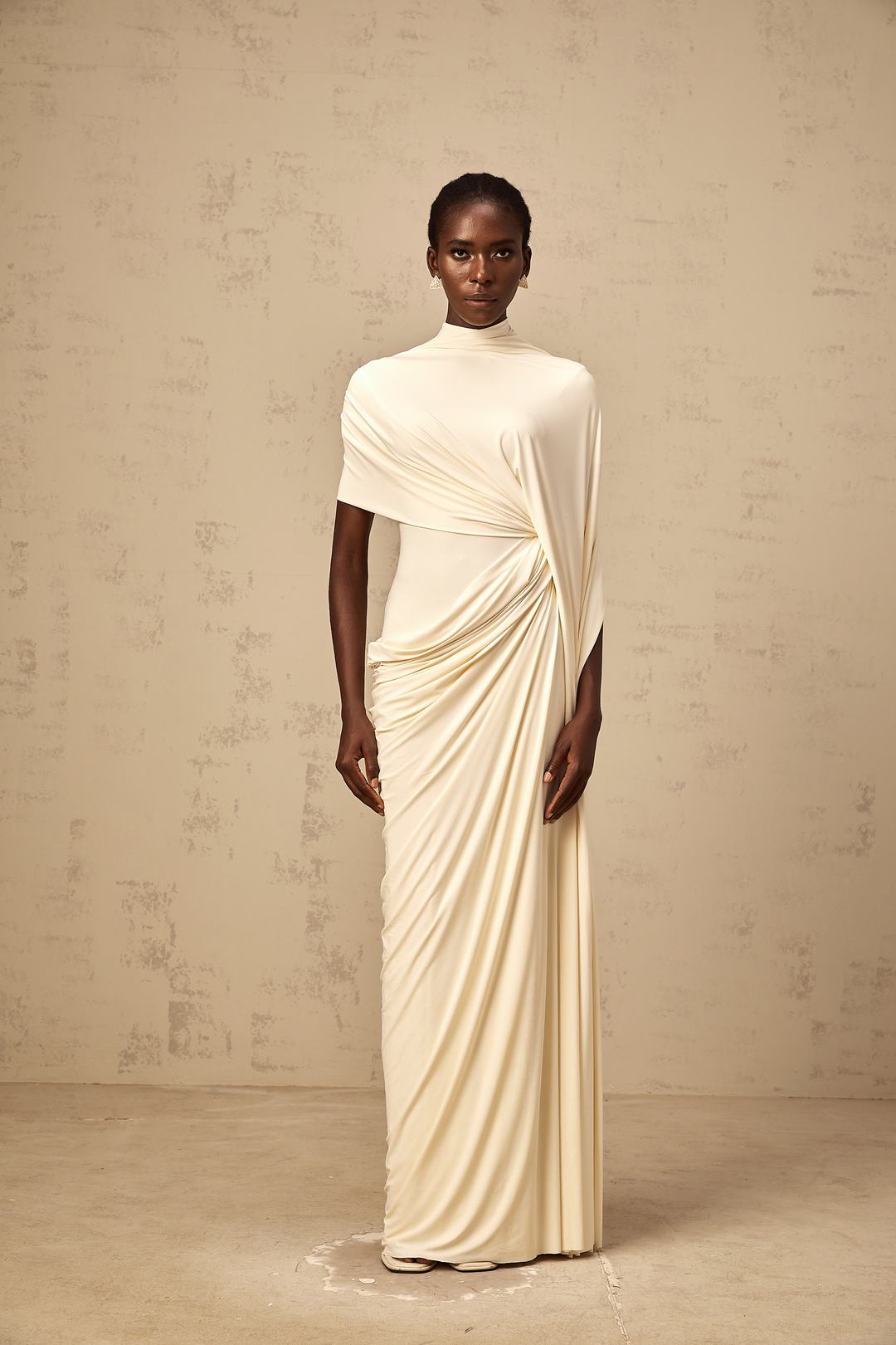 Fenolla asymmetrical draped cape &amp; dress matching set - Celestia Couture