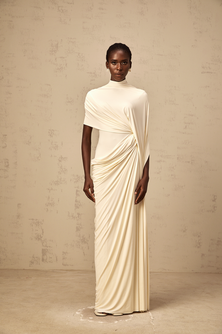 Fenolla asymmetrical draped cape &amp; dress matching set - Celestia Couture