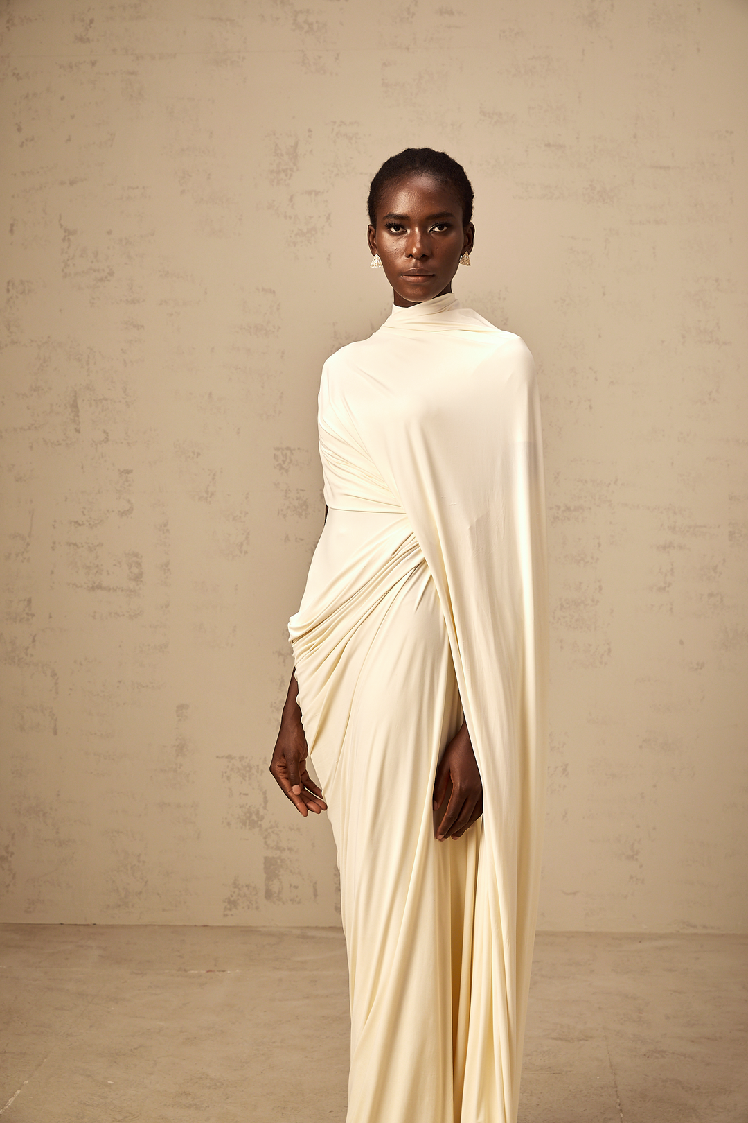Fenolla asymmetrical draped cape &amp; dress matching set - Celestia Couture