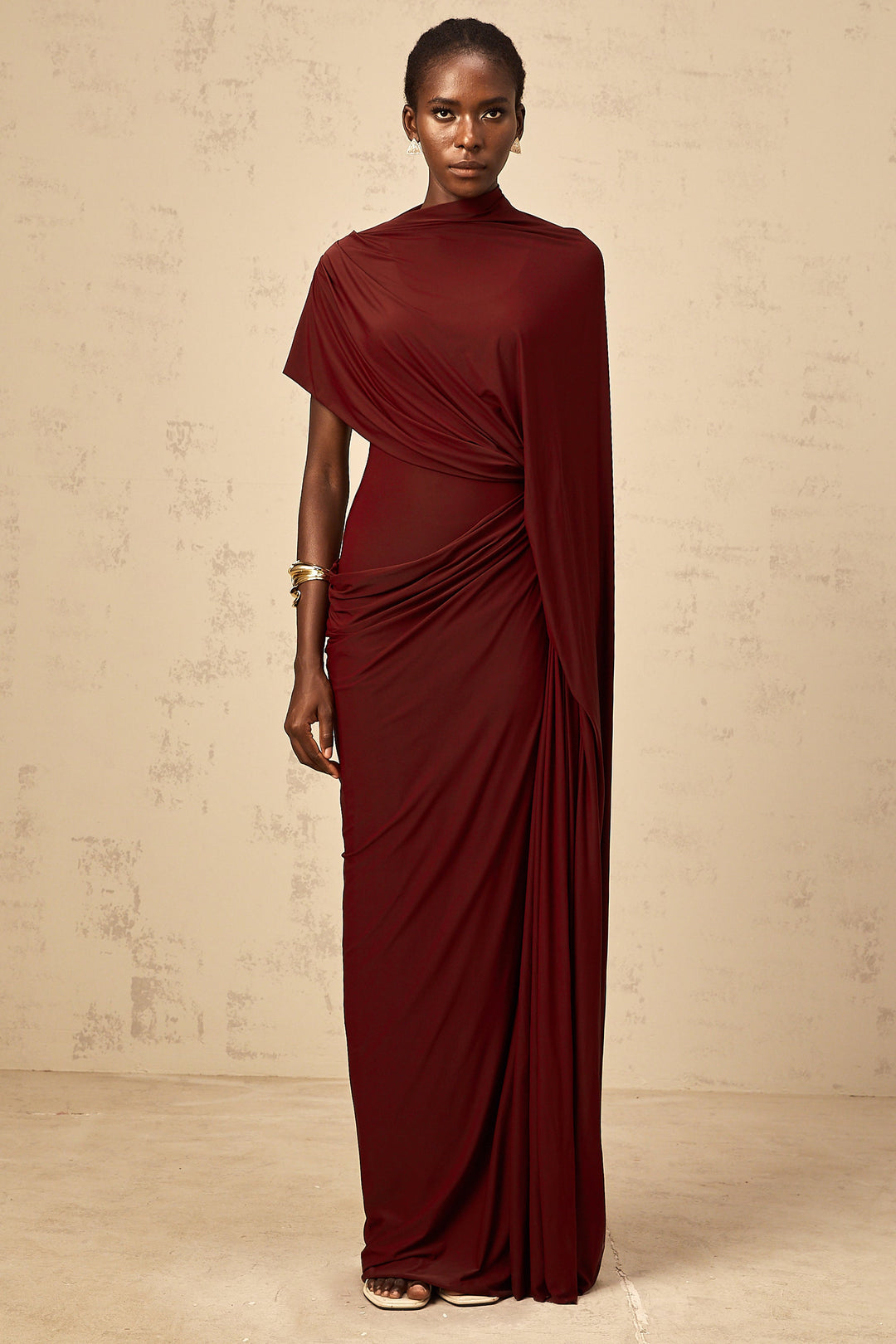 Fenolla asymmetrical draped cape &amp; dress matching set - Celestia Couture