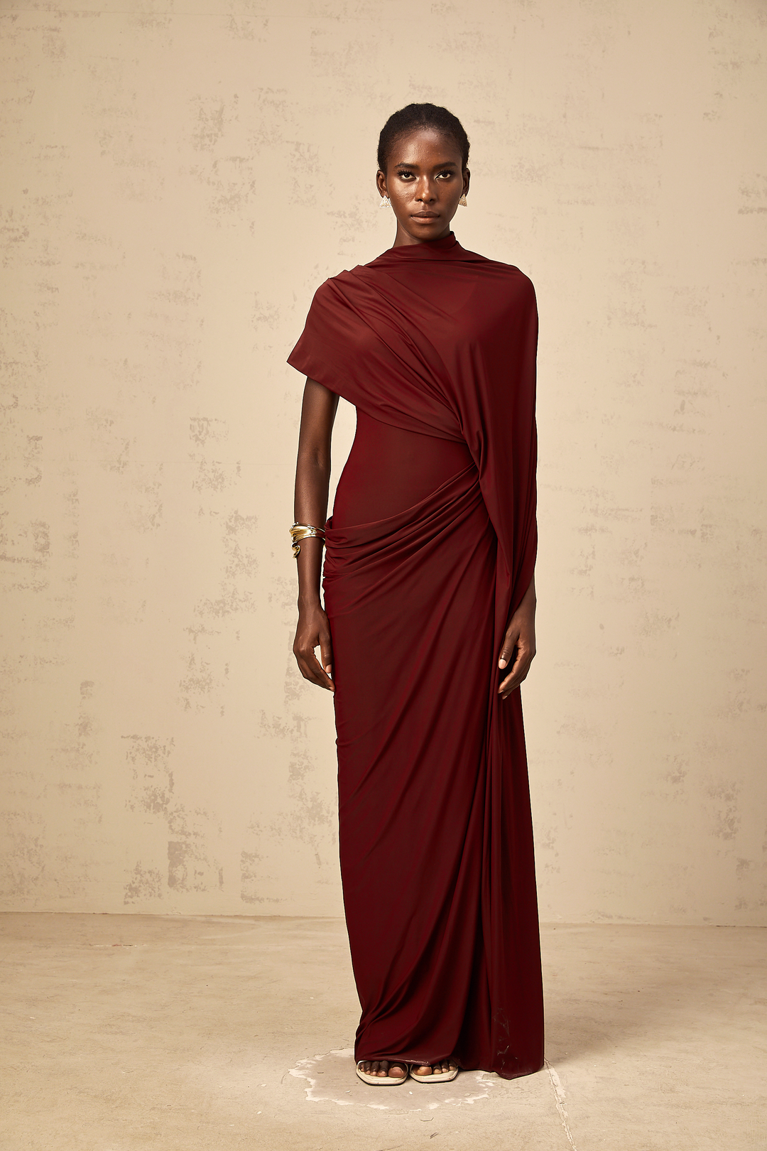 Fenolla asymmetrical draped cape &amp; dress matching set - Celestia Couture