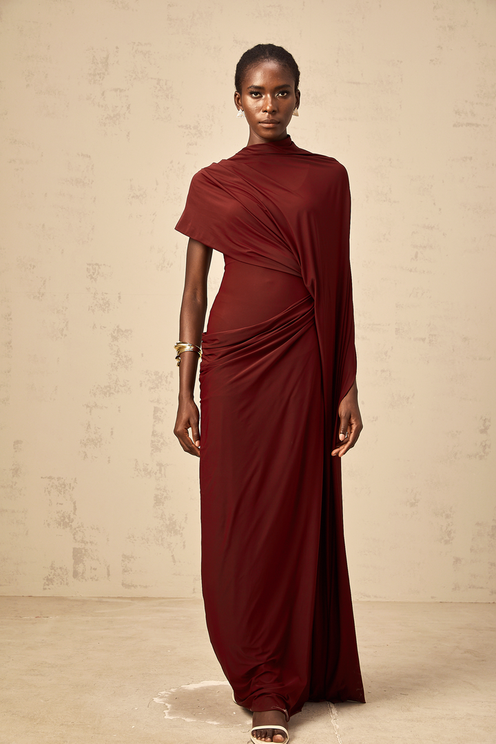 Fenolla asymmetrical draped cape &amp; dress matching set - Celestia Couture