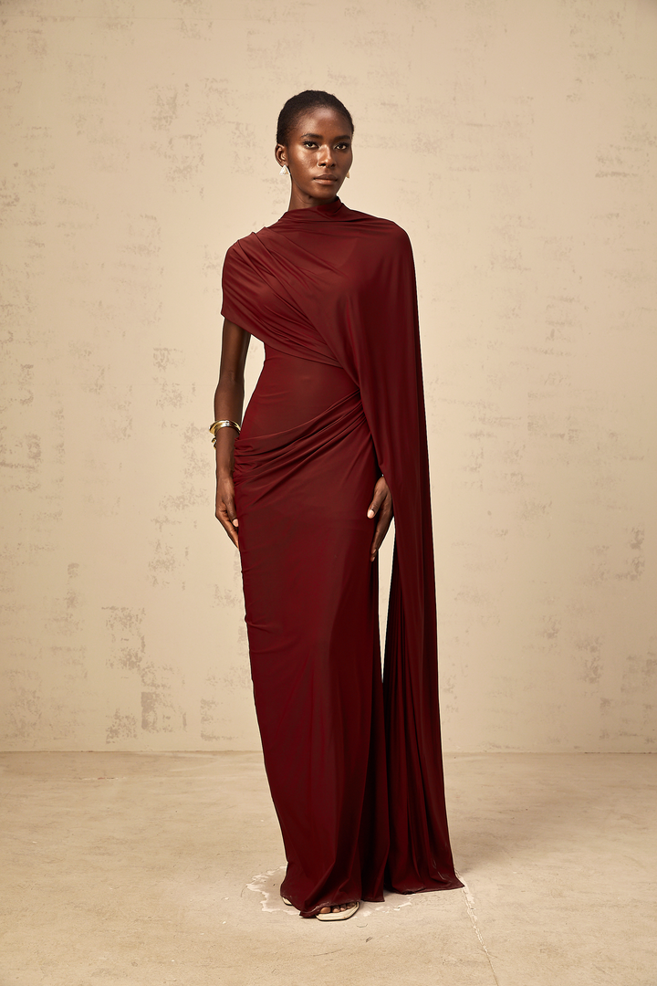 Fenolla asymmetrical draped cape &amp; dress matching set - Celestia Couture