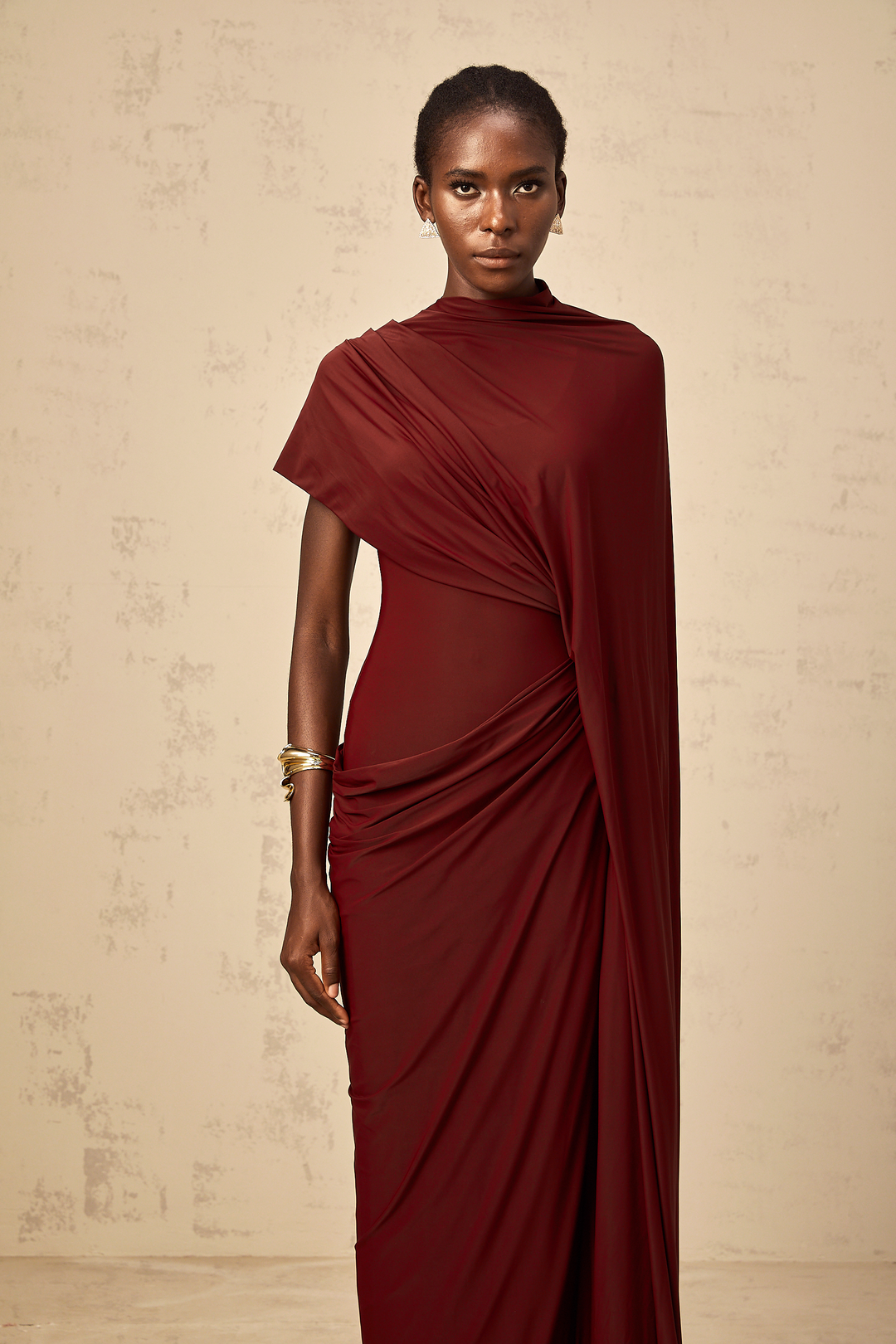 Fenolla asymmetrical draped cape &amp; dress matching set - Celestia Couture