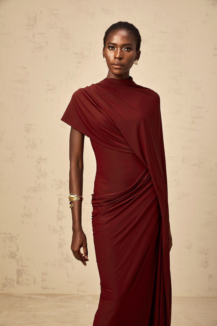 Fenolla asymmetrical draped cape &amp; dress matching set - Celestia Couture