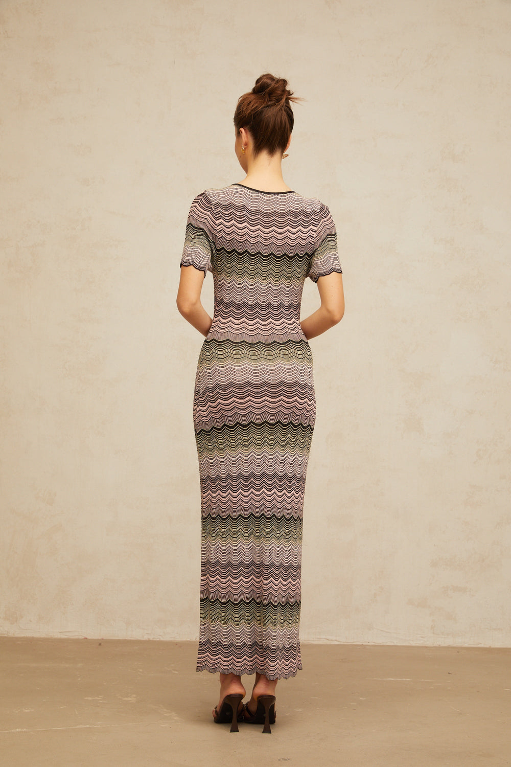 Louane pink wavy-crochet knit maxi dress - Celestia Couture