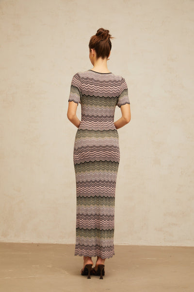 Louane pink wavy-crochet knit maxi dress