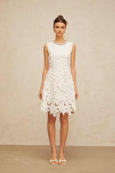 Nolwenn white embellished corded-lace mini dress