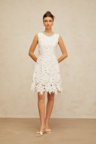 Nolwenn white embellished corded-lace mini dress