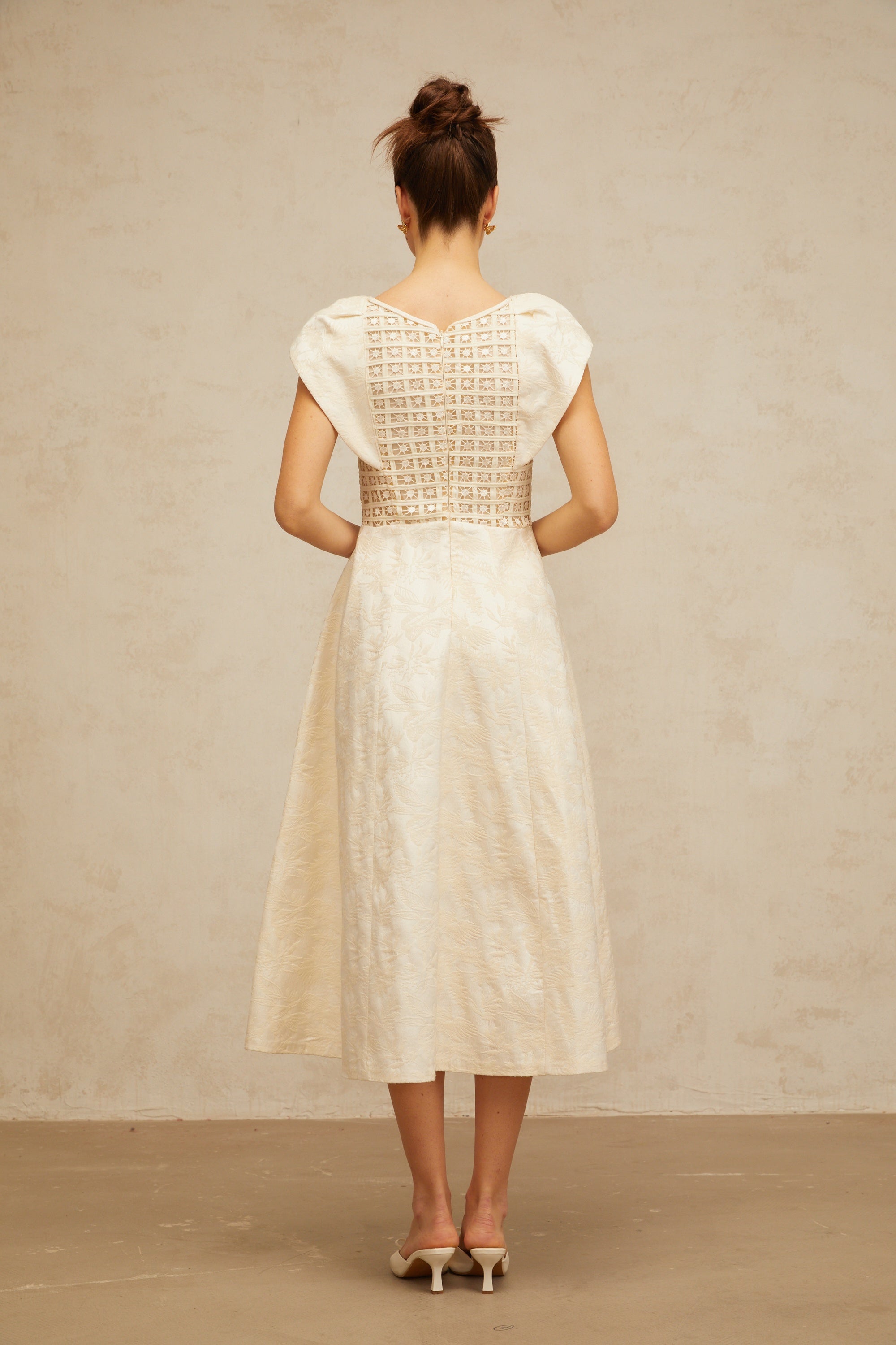 Xenia neutrals floral-embroidered embellished midi dress