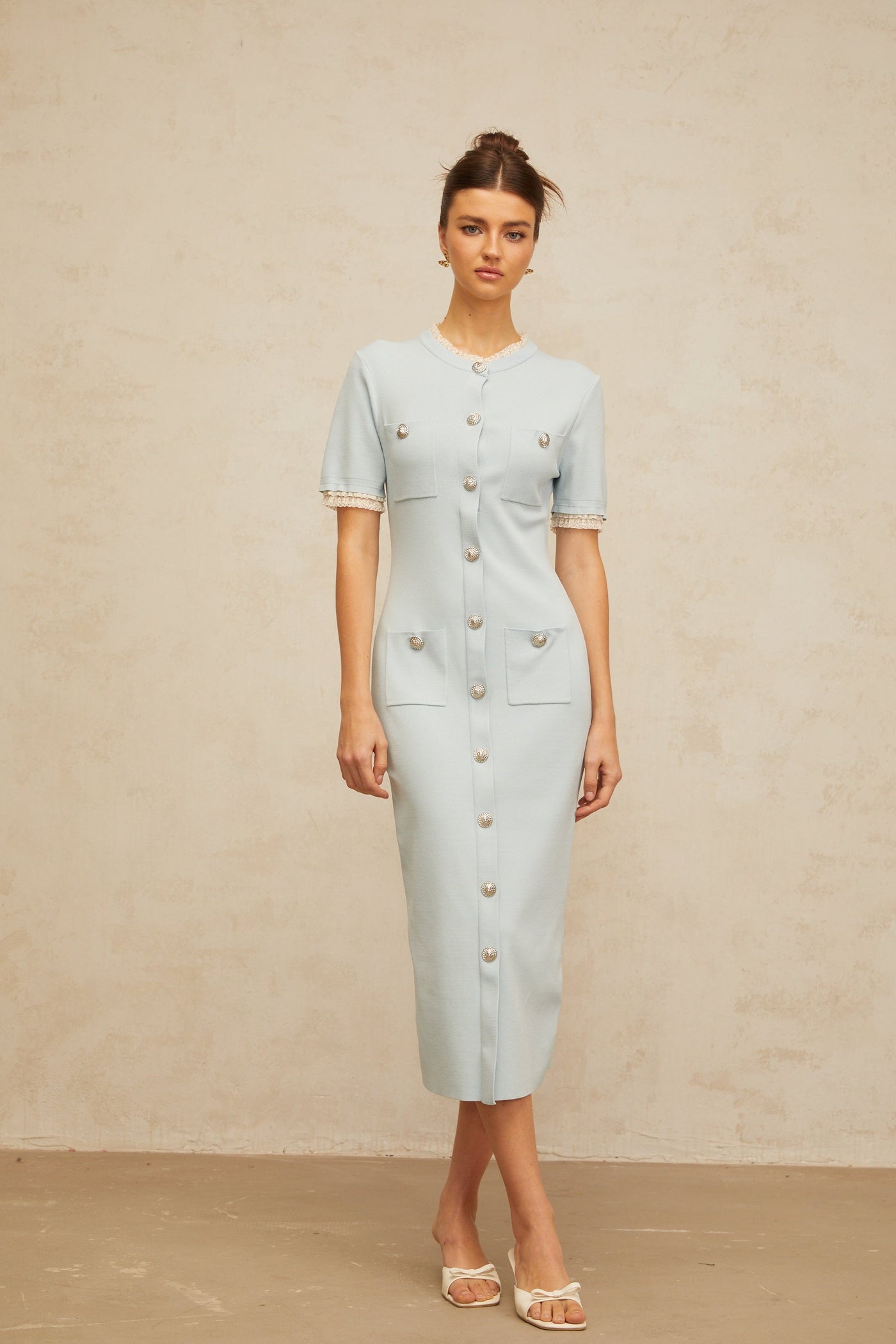 Mélisande light-blue pencil-silhouette knit midi dress