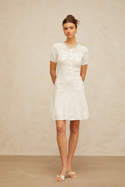 Marjolaine white embellished crochet-knit mini dress