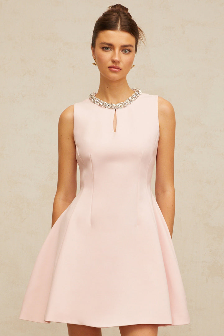 Clothilde pink sequined puff mini dress - Celestia Couture