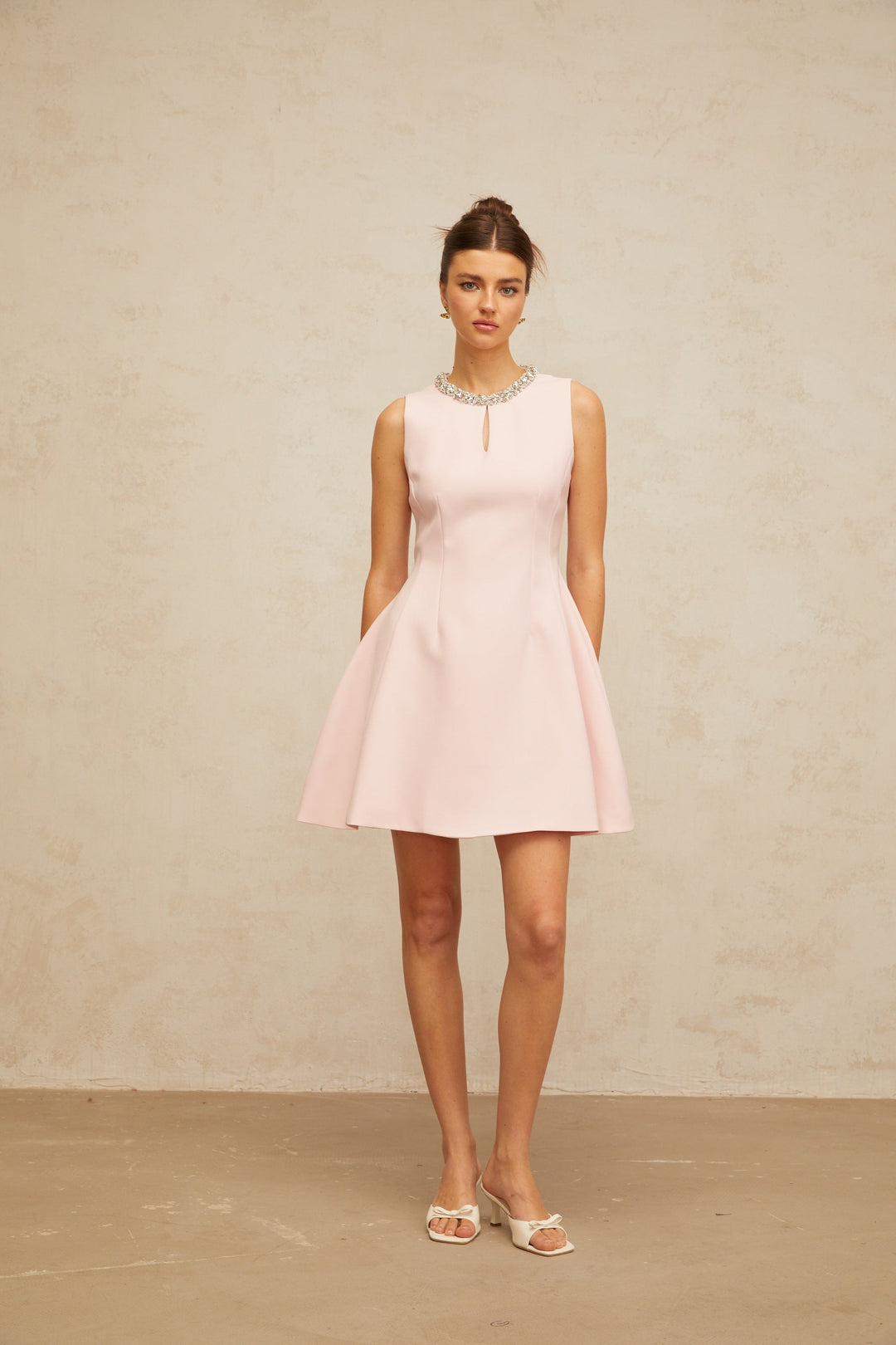 Clothilde pink sequined puff mini dress - Celestia Couture
