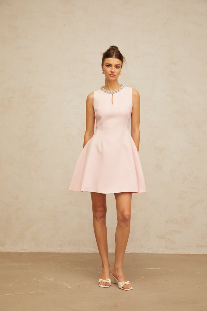 Clothilde pink sequined puff mini dress - Celestia Couture