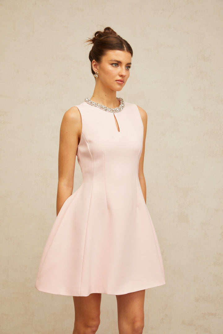 Clothilde pink sequined puff mini dress - Celestia Couture