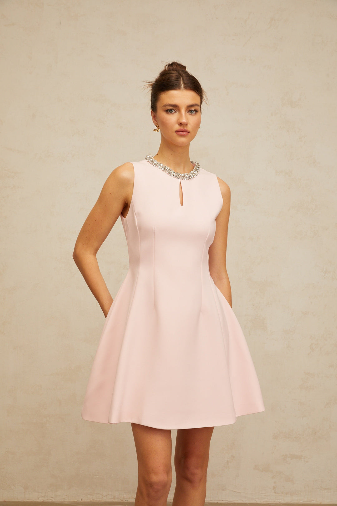 Clothilde pink sequined puff mini dress - Celestia Couture