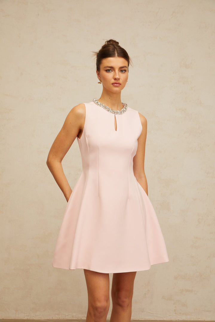 Clothilde pink sequined puff mini dress - Celestia Couture