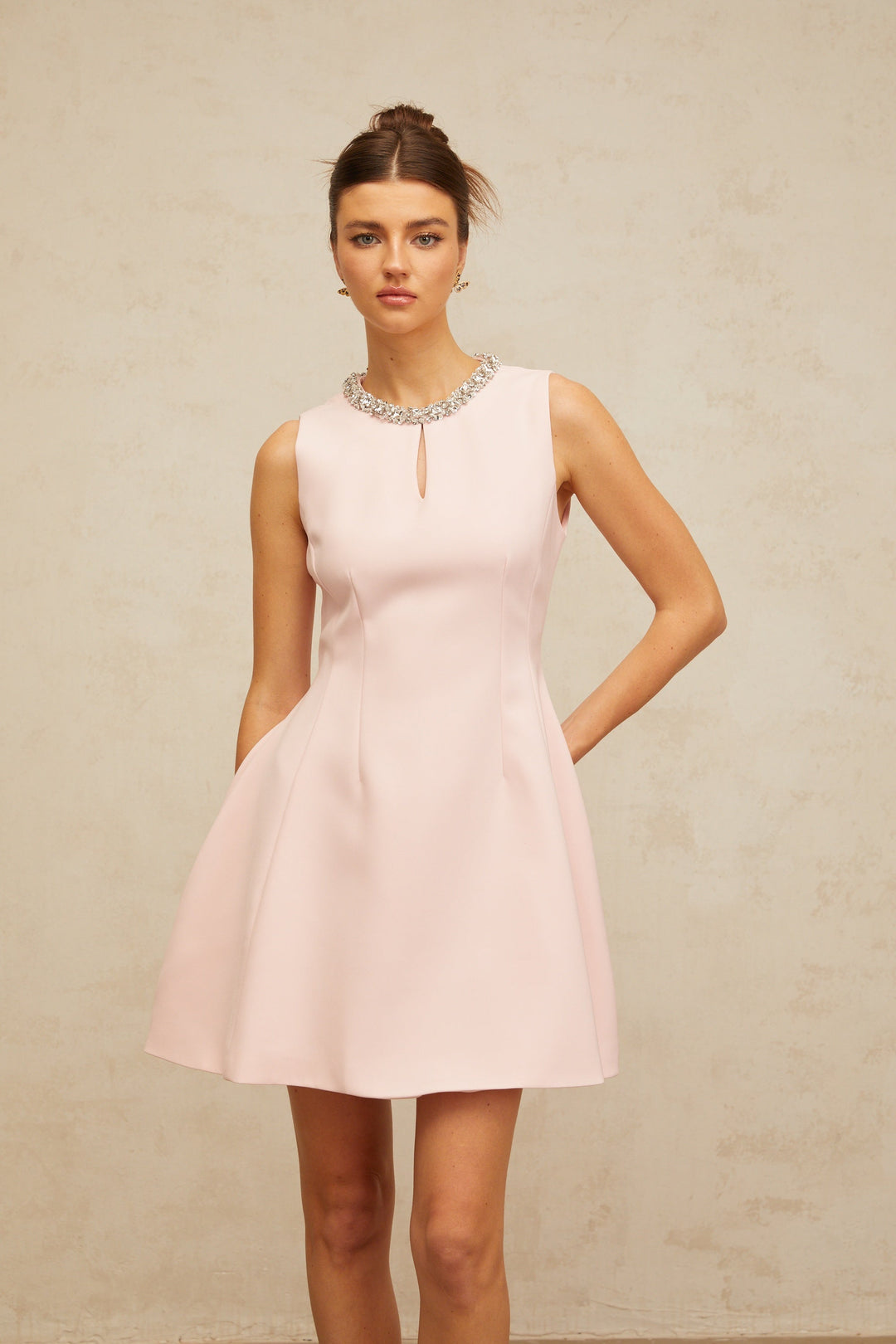 Clothilde pink sequined puff mini dress - Celestia Couture