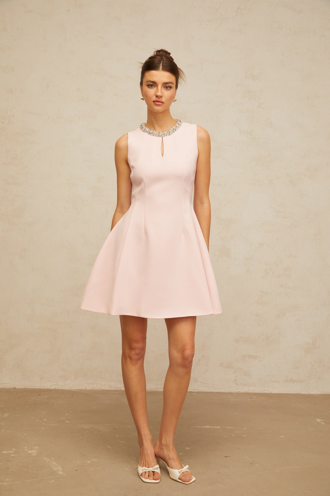 Clothilde pink sequined puff mini dress - Celestia Couture
