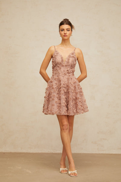 Aurore dusty-pink rose-appliqué flounced mini dress
