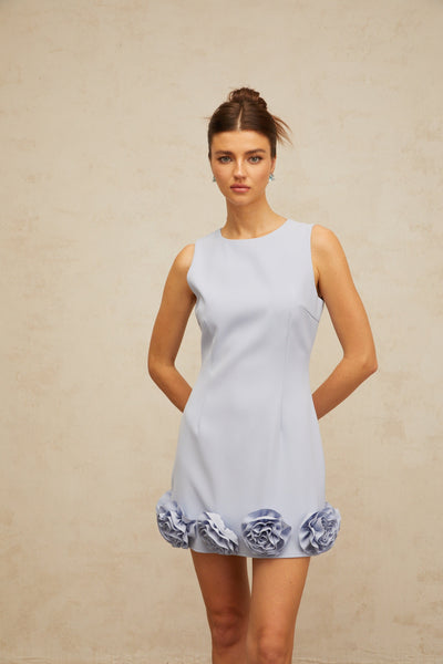 Maelle blue faux-flower mini dress